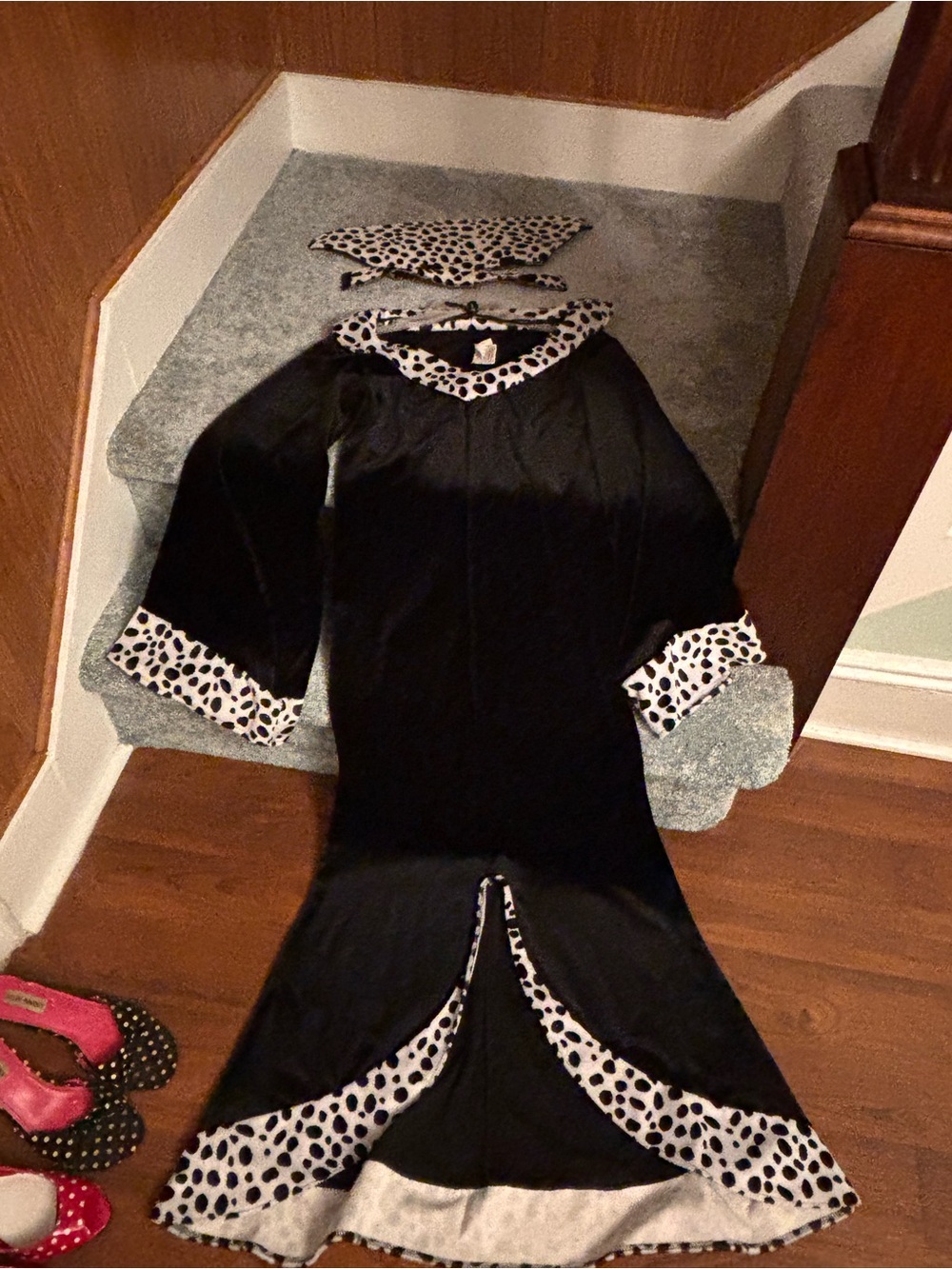 Kids Black Dalmatian-Trim Costume Dress with Spotted Accents